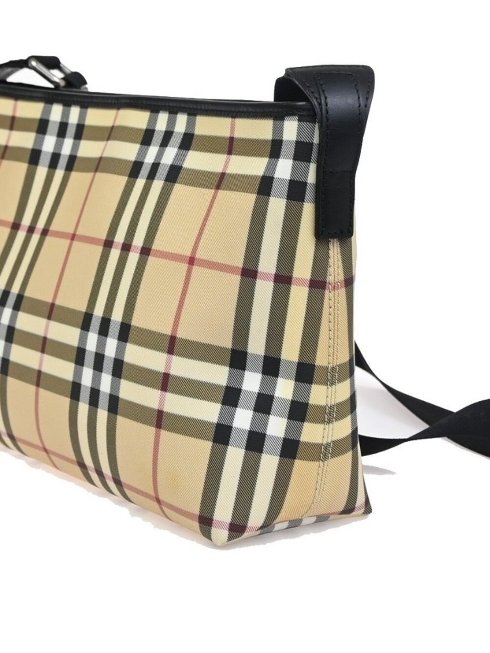 BURBERRY Nova Check Pattern Shoulder Bag PVC Leather Black Beige SHW 38KC921 - Picture 4 of 15